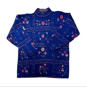 Classic Elements Women’s Vintage Acrylic Navy Floral Geometric Design Sweater